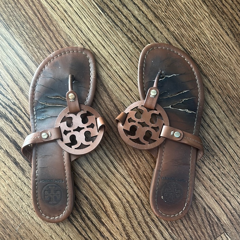 Tory Burch Tan Leather Thong Sandals